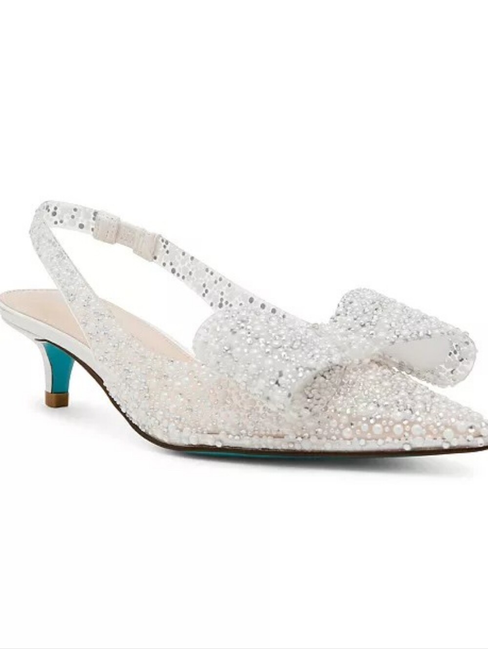 Betsey Johnson Patti Pearl Lucite Slingback Kitten Heel Bow Pumps Sz 6.5